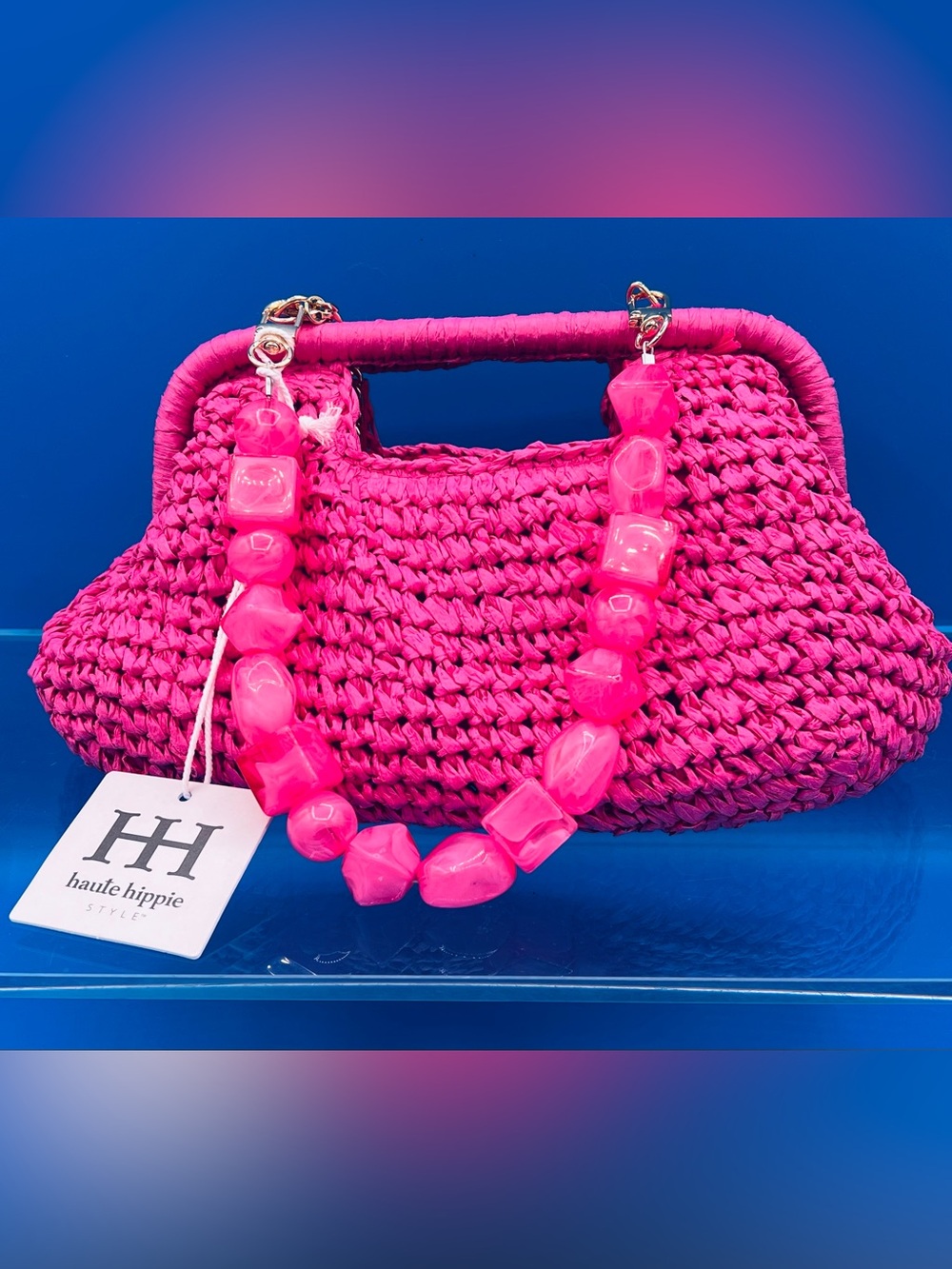 Haute Hippie Fuchsia Raffia Handbag, NWT
